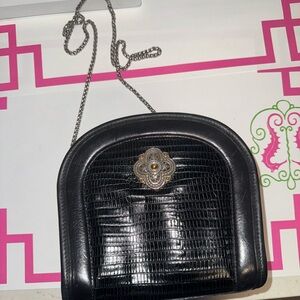 The Brighton Collection Leather Celtic Tote 1940's Clutch Vintage Black